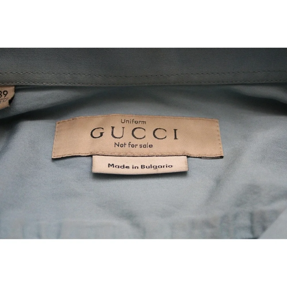 Gucci Shirt Mens 15.5 32 Blue Solid Slim Fit Dress Long Lightweight Uniform